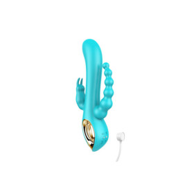 Vibromasseur rabbit  bleu  avec chapelet vibrant 